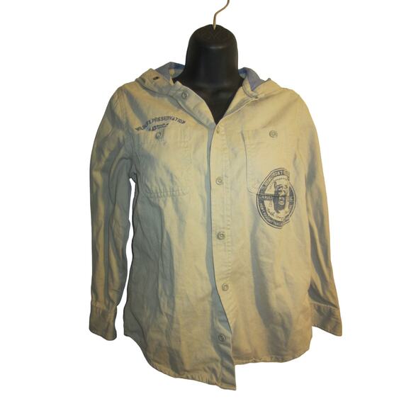 Casual Utility Khaki Button-Up Hooded Shirt Arizona Jean Co. XL 14/16 - Picture 2 of 9